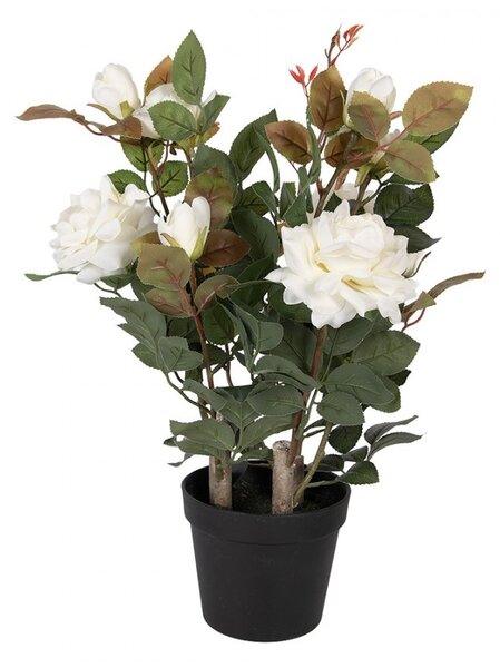 Dekorační květina růže v květináči s bílými květy Rose white - 20*20*55 cm - Clayre & Eef