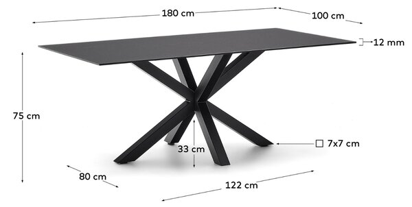 Černý skleněný jídelní stůl Kave Home Argo 180 x 100 cm