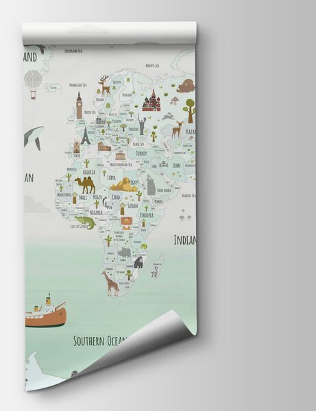 Fototapeta Mapa světa se zvířaty, Fototapeta s mapou světa, Populární fototapety, w03410v2 - Tapeko.co.cz