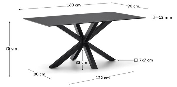 Černý skleněný jídelní stůl Kave Home Argo 160 x 90 cm
