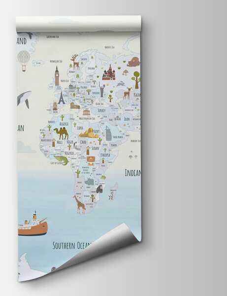 Fototapeta Mapa světa s různými zvířaty, Fototapeta s mapou světa, Populární fototapety, w03410 - Tapeko.co.cz