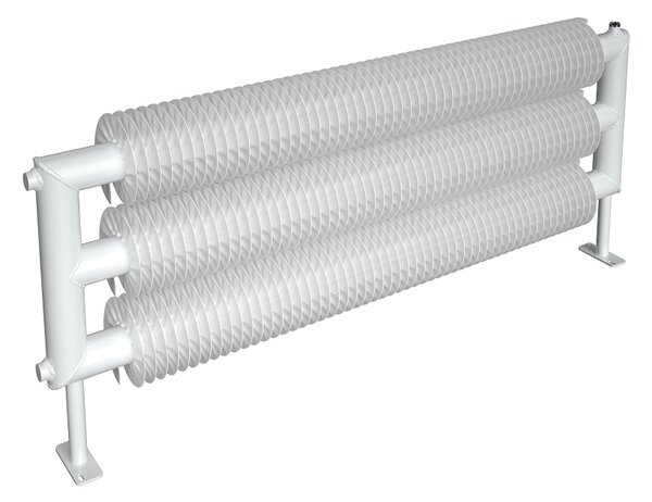 ISAN Spiral RAT3 žebrový radiátor Ø57 × 137 mm, délka 1200 mm, 1037 W, bílá RAL 9016, montáž na zem - stojánky