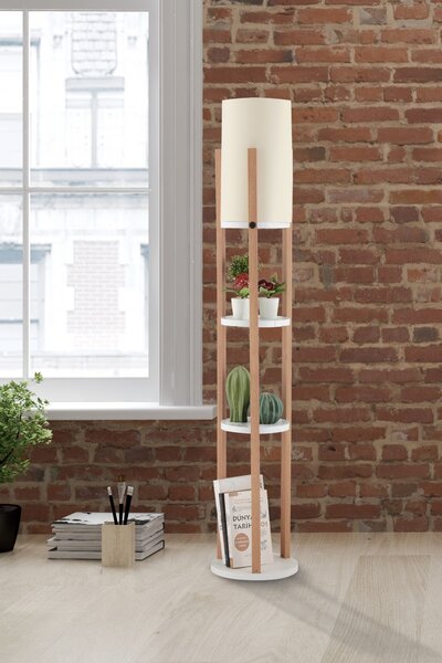 Opviq Stojací lampa Nora II bílá/dub přírodní