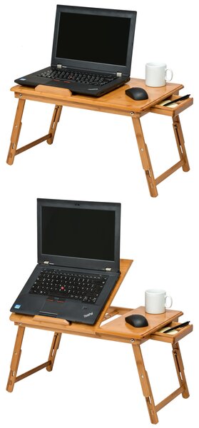 Tectake Stolek na notebook do postele 55x35x26cm skládací sklonitelný výškově stavitelný - hnědá