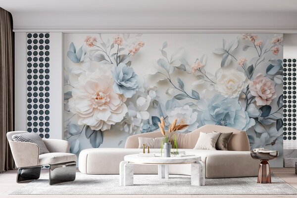 Fototapeta Skupina květů na bílé ploše, 3D květinové fototapety, Populární fototapety, w03457 - Tapeko.co.cz