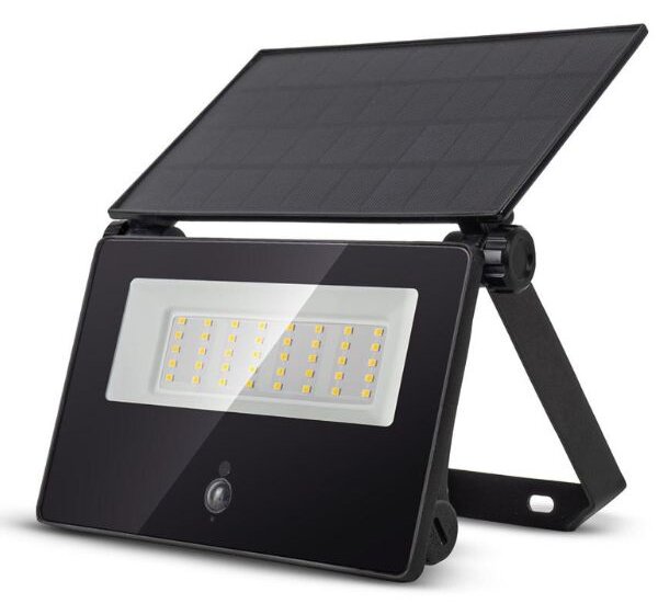 Výkonný solární LED reflektor s čidlem pohybu 15W 1300lm denní, vyměnitelný akumulátor, DO