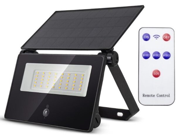Výkonný solární LED reflektor s čidlem pohybu 15W 1300lm denní, vyměnitelný akumulátor, DO