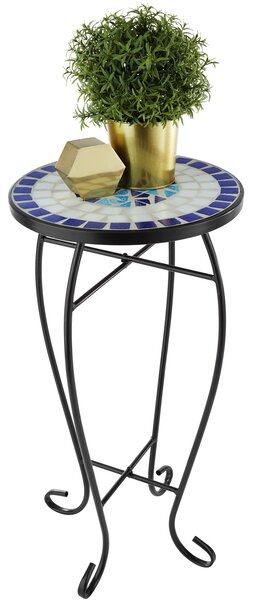 Tectake Stůl na balkón stojan na květiny - bílá/modrá