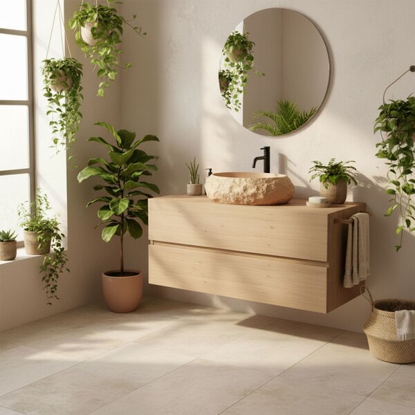 Umyvadlo na desku z kompozitního kamene REA MIKA LIGHT TERRACOTTA 50x38 cm, béžová