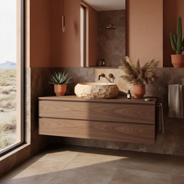 Umyvadlo na desku z kompozitního kamene REA MIKA LIGHT TERRACOTTA 50x38 cm, béžová