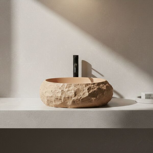 Umyvadlo na desku z kompozitního kamene REA MIKA LIGHT TERRACOTTA 50x38 cm, béžová