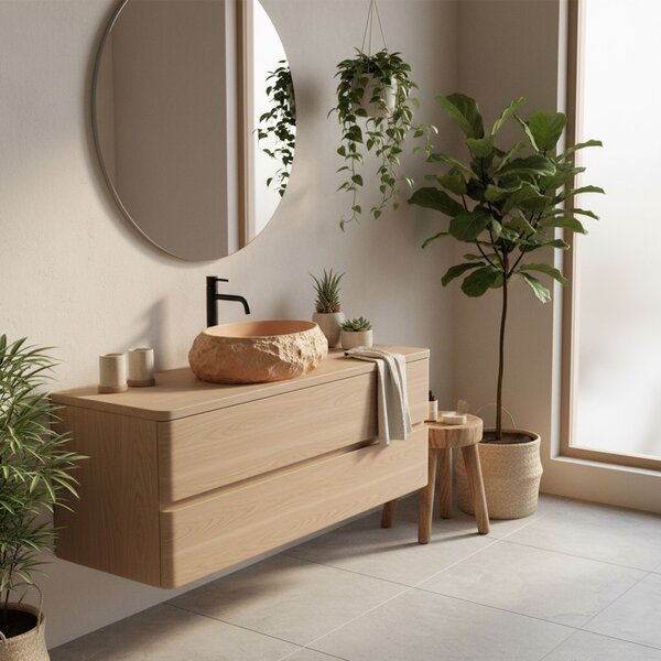 Umyvadlo na desku z kompozitního kamene REA MIKA LIGHT TERRACOTTA 50x38 cm, béžová
