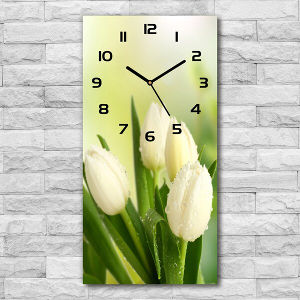Nástěnné skleněné hodiny Bílé tulipány pl_zsp_30x60_c-f_34973360