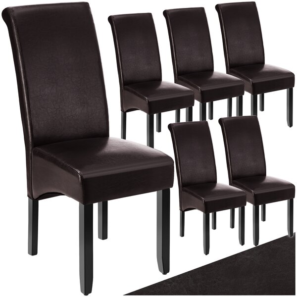 Tectake Jídelní židle ergonomická, masivní dřevo - hnědá, Sada 6 kusů