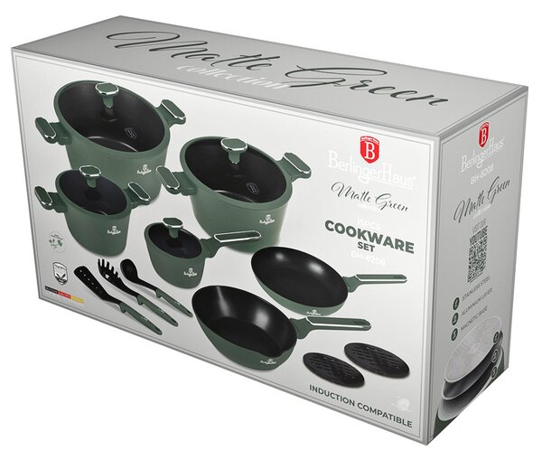 Sada nádobí s titanovým povrchem 15 ks Matte Green Collection