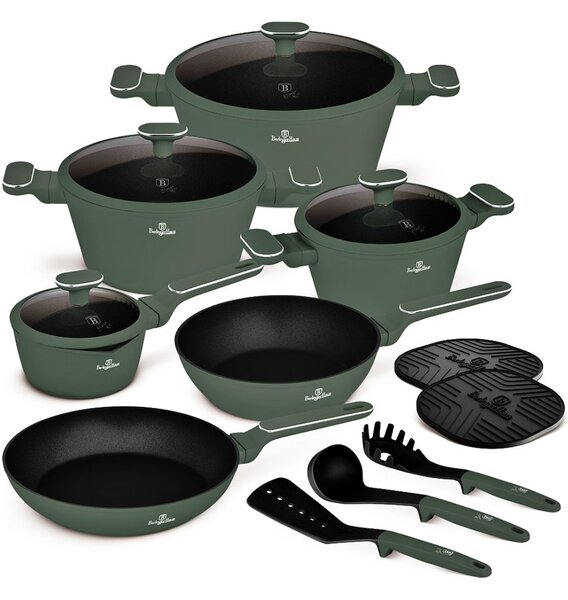 Sada nádobí s titanovým povrchem 15 ks Matte Green Collection