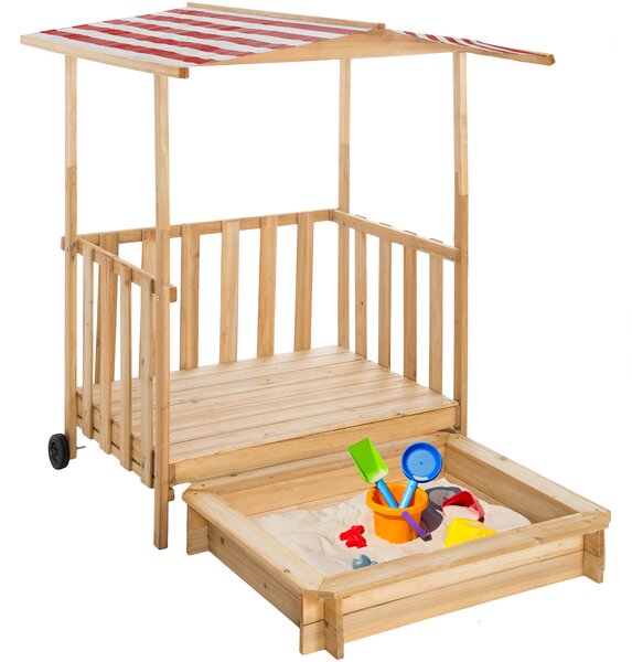 Tectake Hrací domeček s verandou a pískovištěm 106x105x137cm - červená