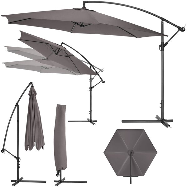 Tectake Slunečník s boční nohou 350 cm, s obalem - šedá