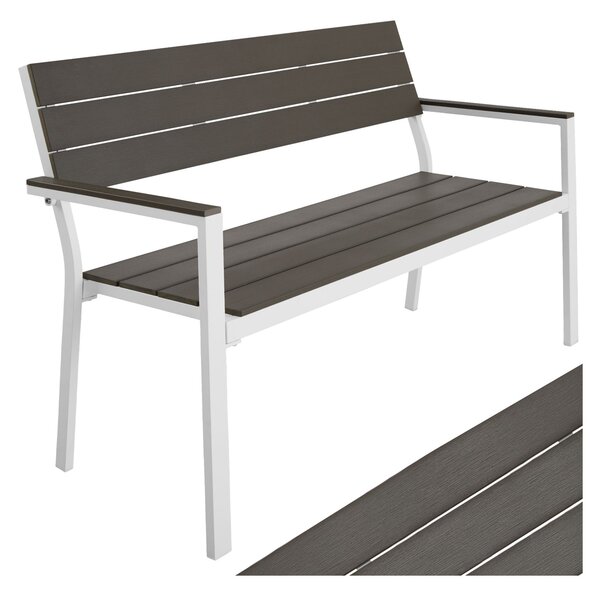Tectake Zahradní lavička Line pro dvě osoby s hliníkovým rámem 128 x 59 x 88 cm - světle šedá/bílá