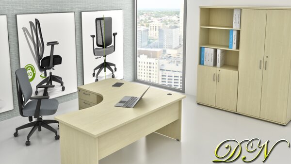 NABYTEK-DESIGNOVY.CZ - Kompletní rohová kancelář pro 1 pracovníka KOMFORT 1.18, javor – ZE 1.18 12