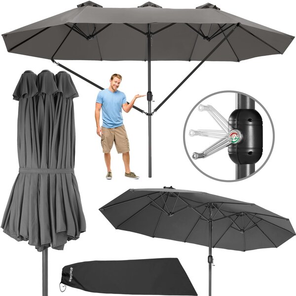 Tectake Slunečník Silia 460x270cm extra široký s ochranným potahem - šedá