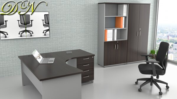 NABYTEK-DESIGNOVY.CZ - Kompletní rohová kancelář pro 1 pracovníka KOMFORT, kaštan/šedá – ZE 1.12 07
