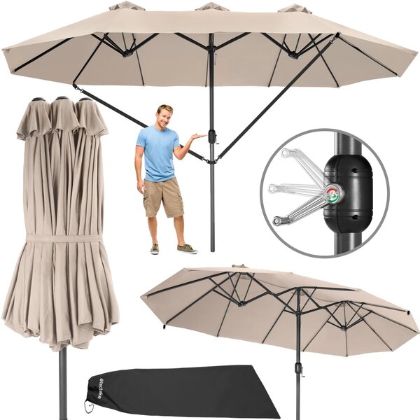 Tectake Slunečník Silia 460x270cm extra široký s ochranným potahem - béžová