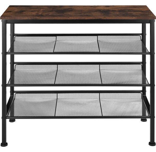Tectake Botník Wolverhampton 75,5x30,5x69,5cm - Industriální dřevo tmavé, rustikální