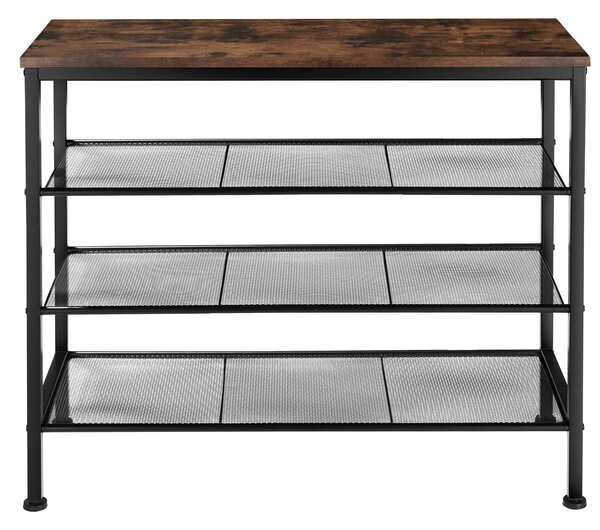 Tectake Botník Newport 80,5x30,5x72,5cm - Industriální dřevo tmavé, rustikální