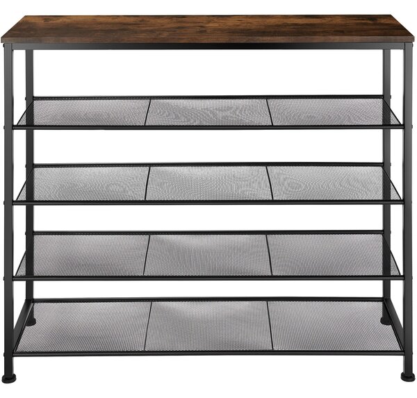 Tectake Botník Sheffield 100x30,5x93cm - Industriální dřevo tmavé, rustikální