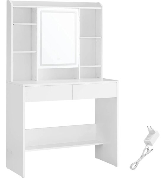 SONGMICS Toaletní stolek Vasagle Berny 90 cm se zrcadlem a LED osvětlením bílý