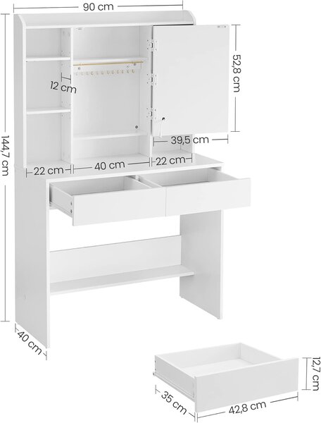 SONGMICS Toaletní stolek Vasagle Berny 90 cm se zrcadlem a LED osvětlením bílý