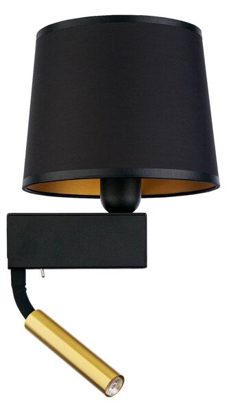 Nástěnná moderní lampa s LED čtecím ramenem CHILLIN, 1xE27, 40W, černá, zlatá