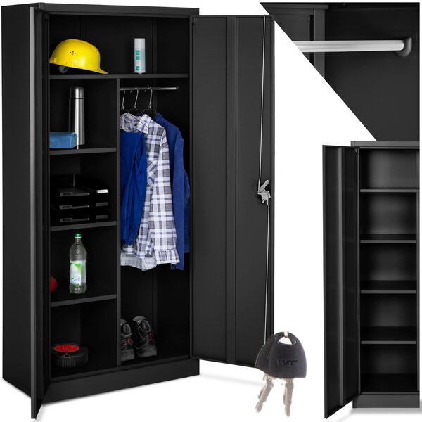 Tectake Plechová policová skříň 6 přihrádek - černá, 80 cm