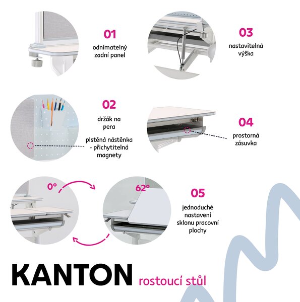 KONDELA Rostoucí psací stůl, modrá/bílá, KANTON