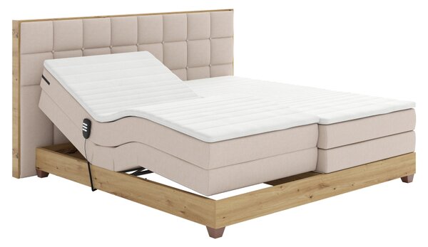KONDELA Elektrická polohovací postel, boxspring, béžová/dub artisan, 180x200, TIANA