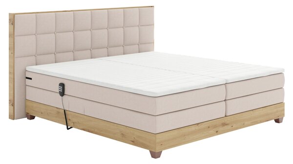 KONDELA Elektrická polohovací postel, boxspring, béžová/dub artisan, 180x200, TIANA
