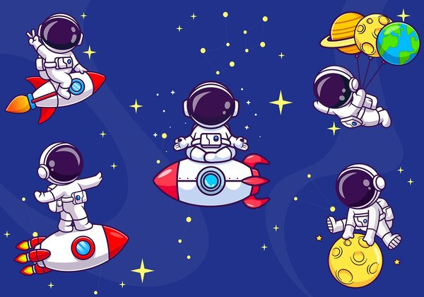 Fototapeta Kreslený astronaut ve vesmíru, Vesmírné fototapety, Populární fototapety, w03682 - Tapeko.co.cz