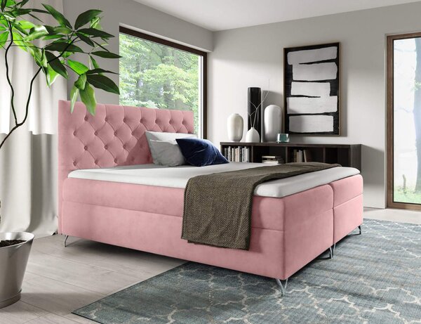 KONDELA Boxspringová postel, 160x200, růžová látka Velvet, GULIETTE + dárek