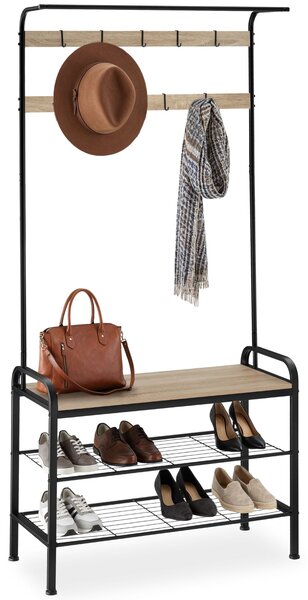 Tectake Věšák s botníkem - 85,5x36x184cm, Industrial světlé dřevo, dub Sonoma
