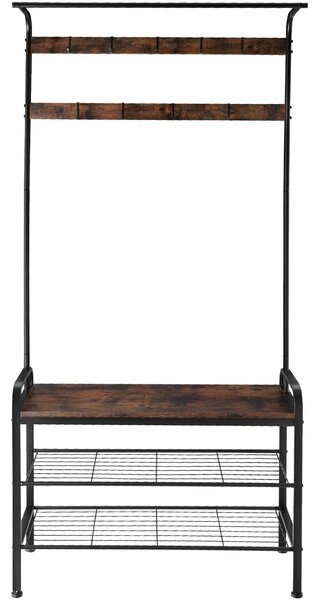 Tectake Věšák s botníkem - 85,5x36x184cm, Industriální dřevo tmavé, rustikální