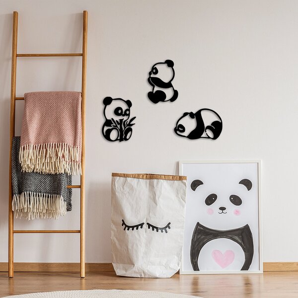 Wallity Nástěnná kovová dekorace Pandas černá