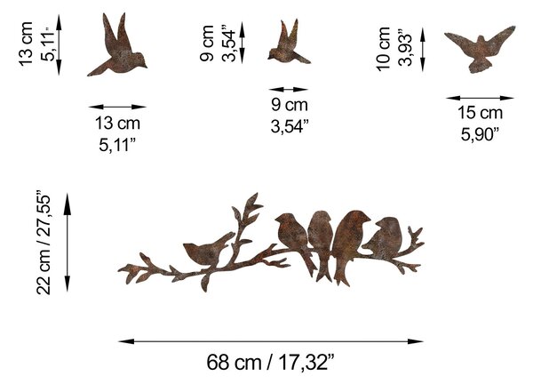 Wallity Nástěnná kovová dekorace Rusty Birds 2 vícebarevná
