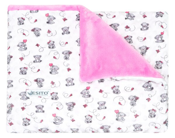 ESITO (handmade) Dětská deka dvojitá Minky medvídek - 75 x 100 cm / růžová