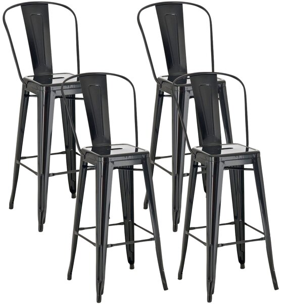 Kovová barová židle v industriálním stylu Aiden (SET 4 ks) - Černá