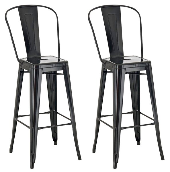 Kovová barová židle v industriálním stylu Aiden (SET 2 ks) - Černá