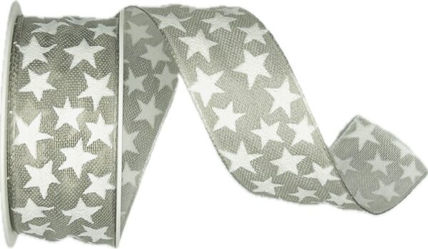 Vánoční stuha STAR RAY pastelově šedá 25mm x 2,5m (8,-Kč/m)