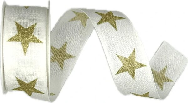 Stuha vánoční ADVENT STAR bílá 25mm x 2m (12,-Kč/m)