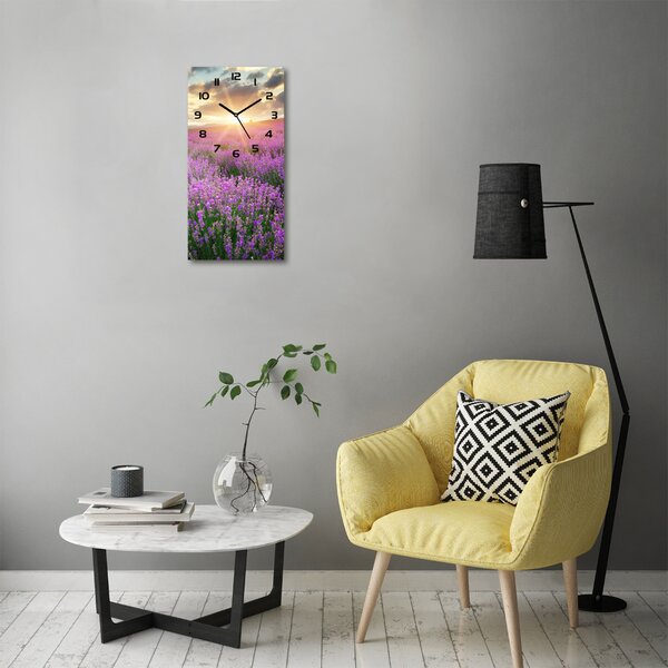 Nástěnné skleněné hodiny Pole levandule pl_zsp_30x60_c-f_88269062