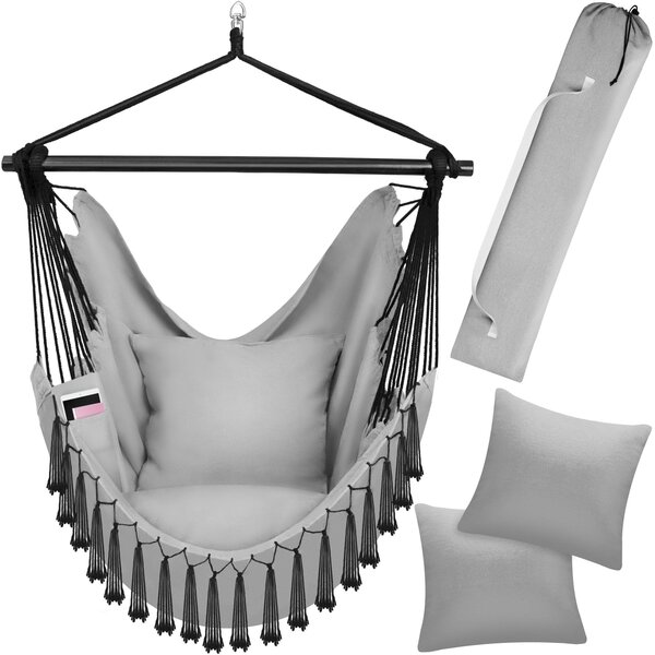Tectake Závěsné křeslo Malika, boho styl, nosnost 150 kg - šedá